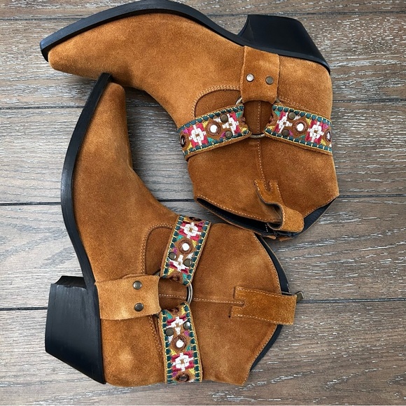 PINKO Italian Brown Suede Leather Boots Harness Detail Ankle Booties | Size 39 - Picture 7 of 14